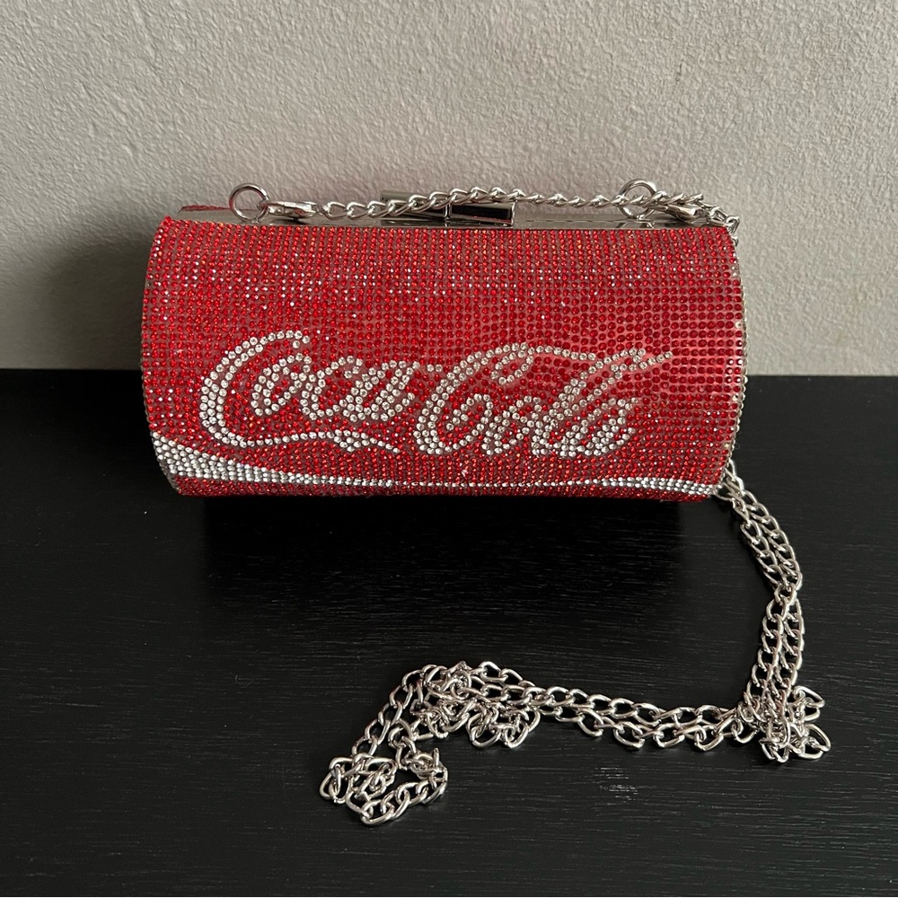 Women’s Coca Cola Red Rhinestone Crystal Clutch Cross Body Bag Bling Glam